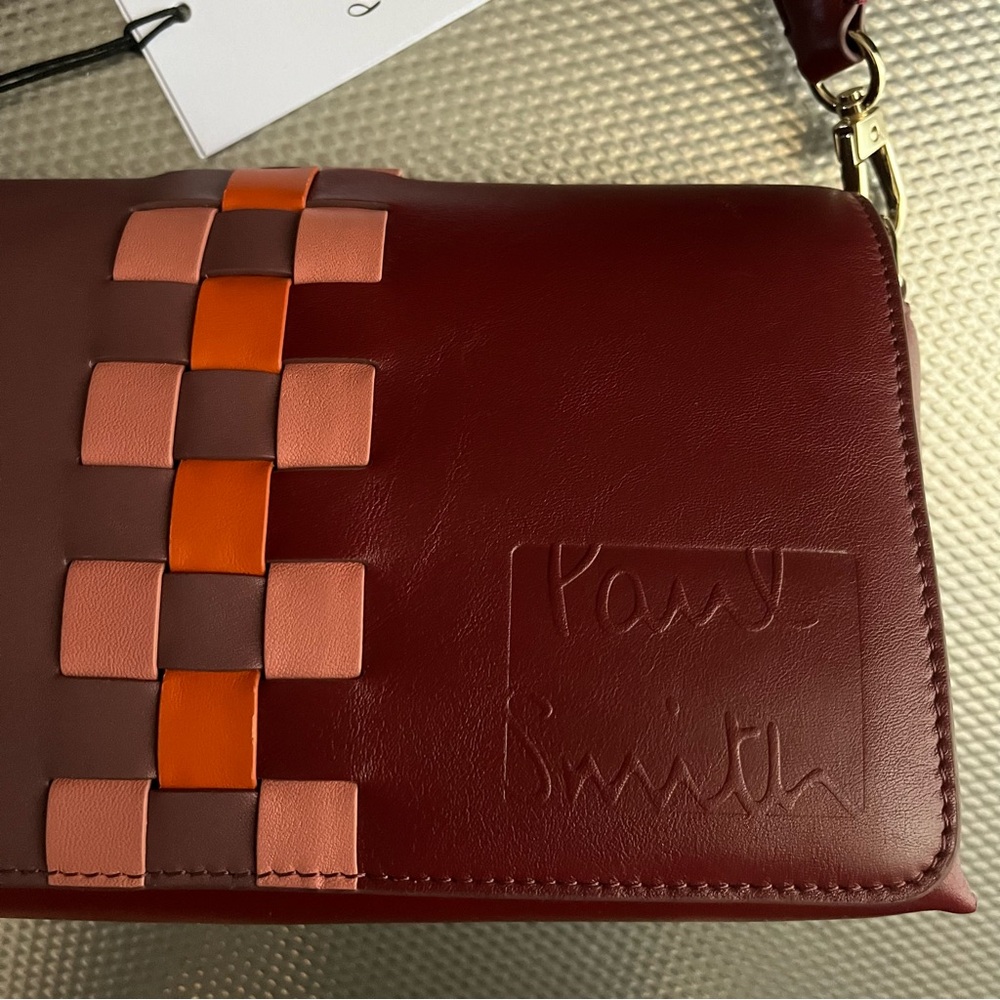 Paul Smith burgundy leather “Screen Check” crossbody bag - Picture 3 of 8